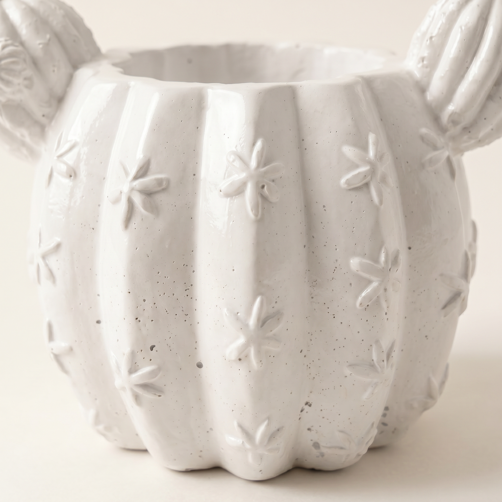 Barrel Cactus Planter, Gypsum White 3.5"
