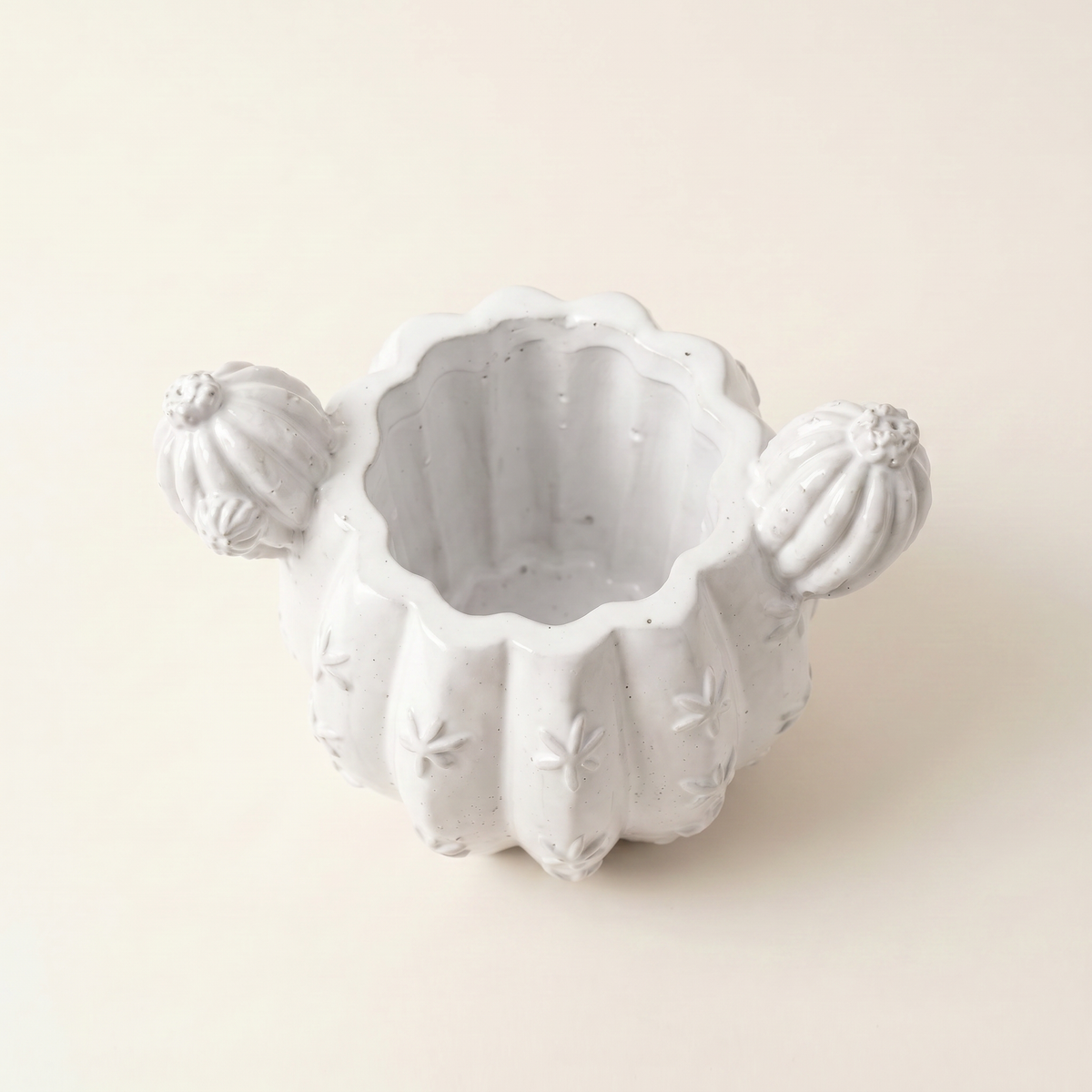 Barrel Cactus Planter, Gypsum White 3.5"
