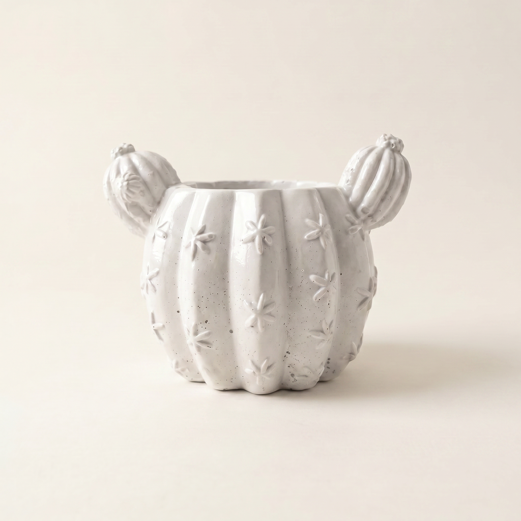 Barrel Cactus Planter, Gypsum White 3.5"