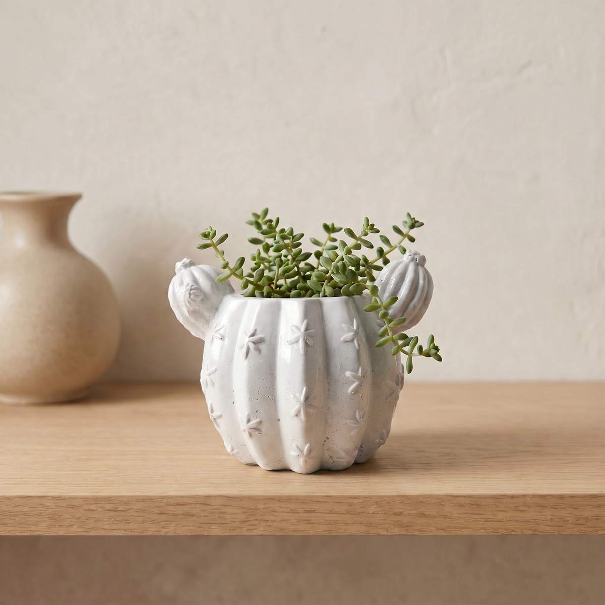 Barrel Cactus Planter, Gypsum White 3.5"