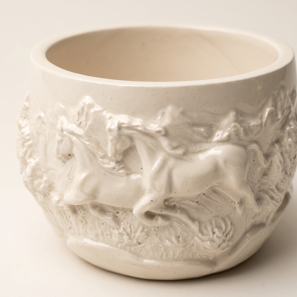 Mustang Horse Relief Planter, Gypsum White 3"